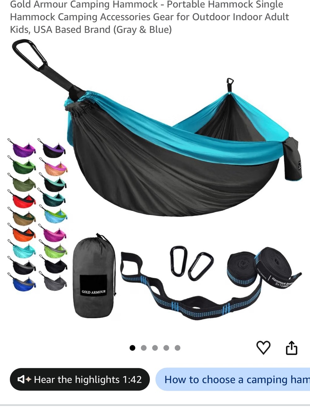 Hammock - Black & Teal Portable Outdoor Hammock